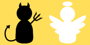 how to stop thinking negative thoughts - devil and angel figures