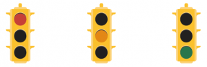 three stoplights red yellow and green